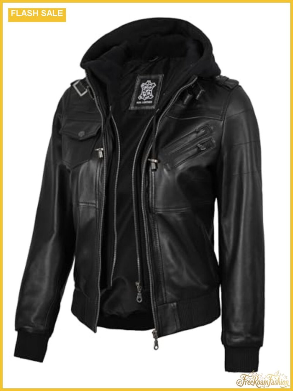 Leather Bomber Jacket Women Real Lambskin Hooded Jacket
